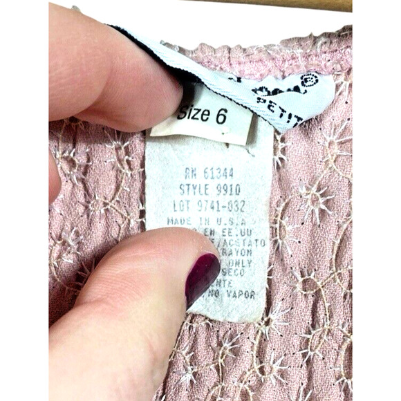 1960s Dress Pink 6P Pleat Skirt Scrunch Bodice Cottagecore Delicate Romantic Vtg - Picture 9 of 9